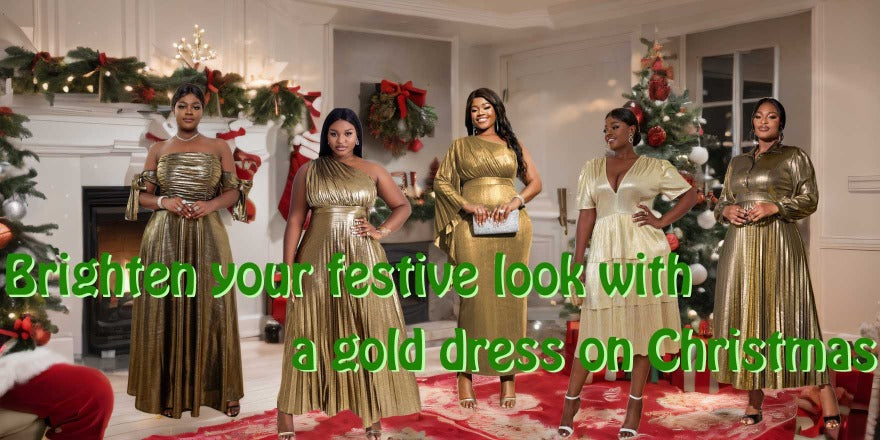 How to brighten your festive look with a gold dress on Christmas?