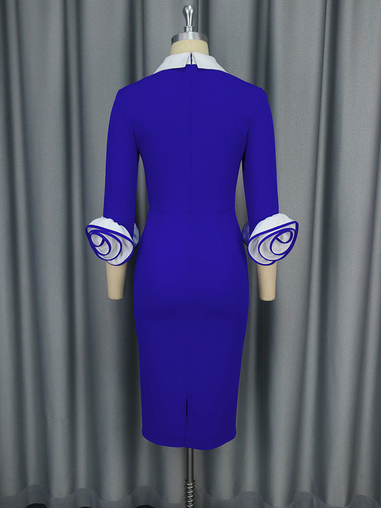 AOMEIDRESS Elegant Colorblock Dress Long Sleeve Office Church Wear