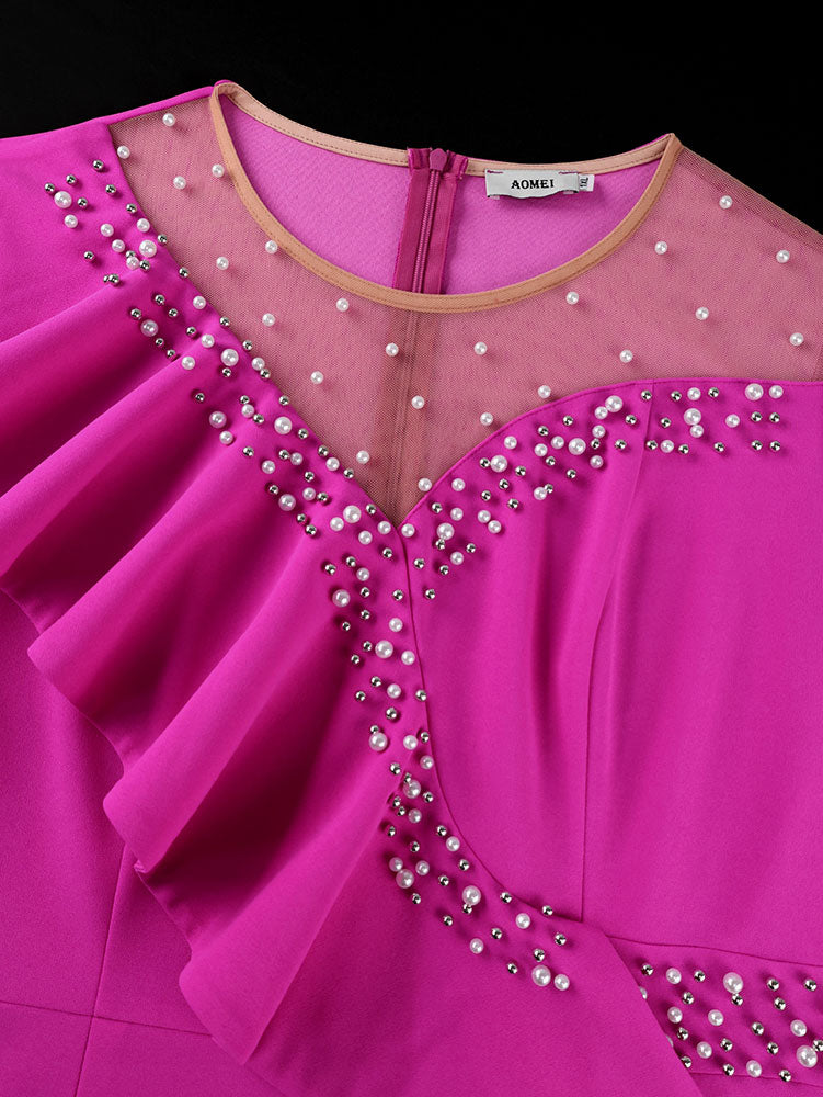 AOMEIDRESS Beading Mermaid Dress O Neck Ruffles Evening Party Gowns