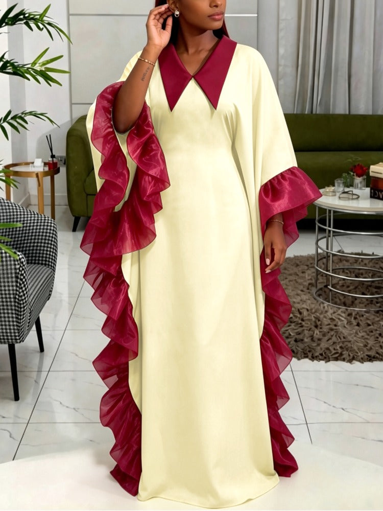 AOMEIDRESS Bubu Dresses Kaftan Loose Turn Down Collar Batwing Sleeves