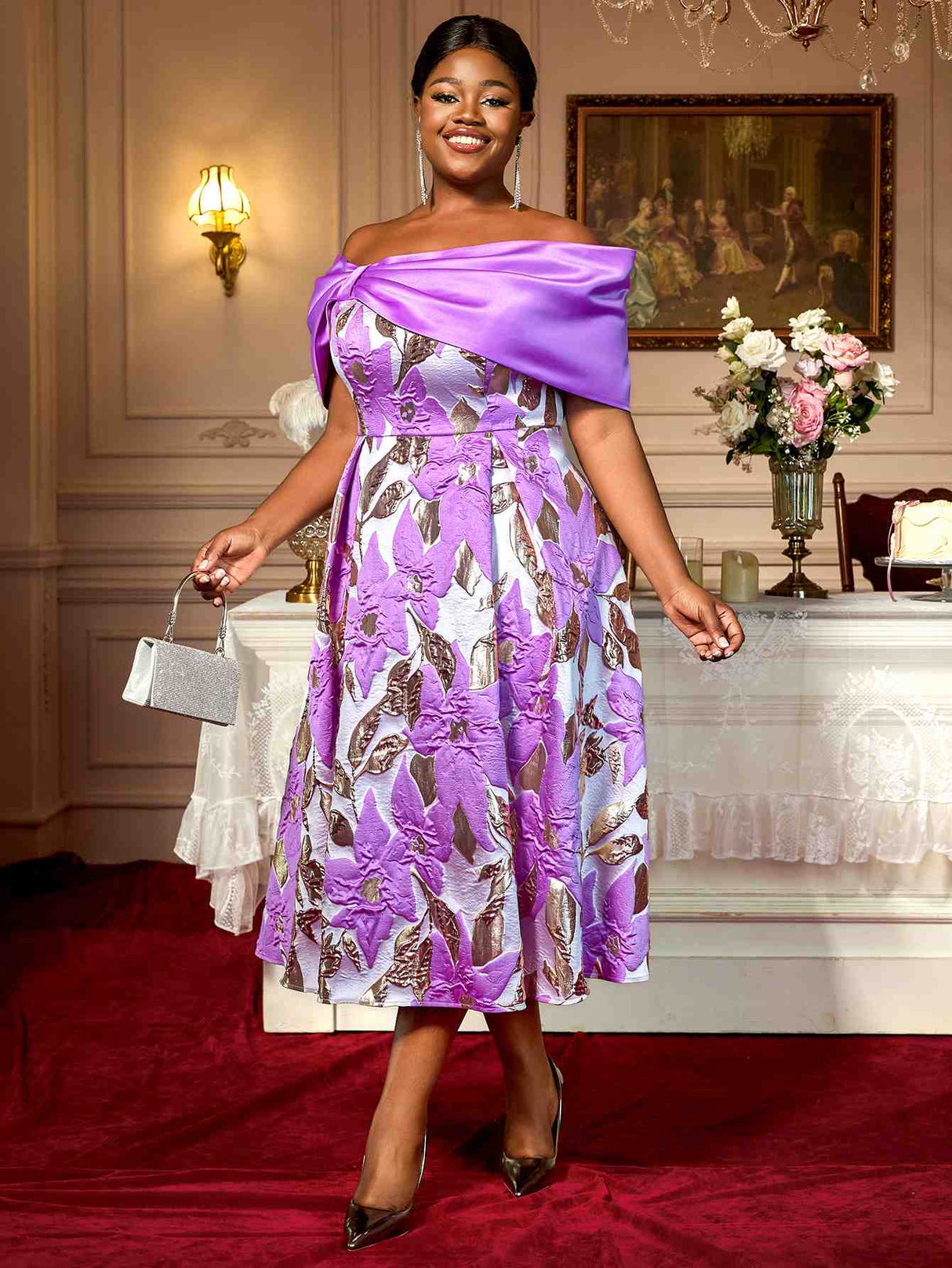 AOMEIDRESS Elegant One Shoulder A Line Purple Party Dress for Women