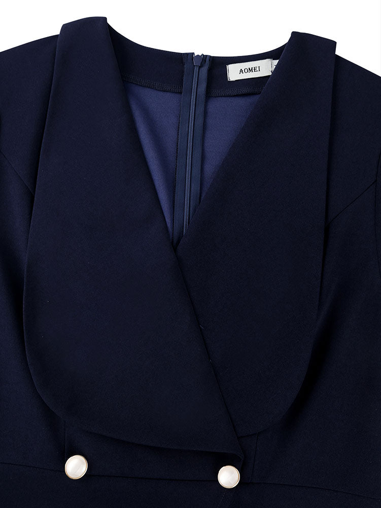 AOMEIDRESS Elegant Bodycon Dress with Turn Down Collar Peplum Button