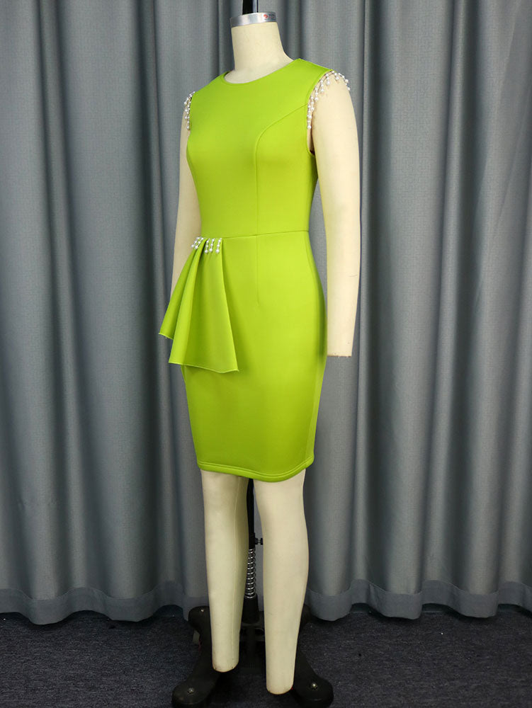AOMEIDRESS Green Sleeveless Bodycon Dress Beading Party Causal Wear