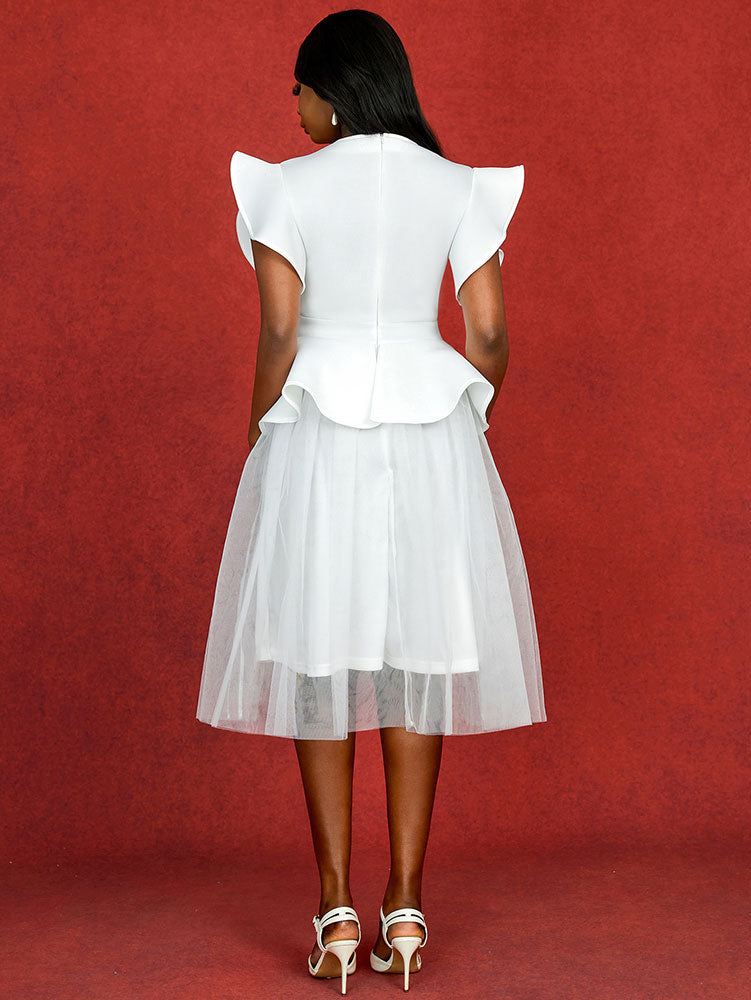 AOMEIDRESS White Bridal Shower Outfit A Line Midi tulle Dresses