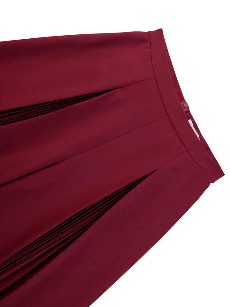 AOMEIDRESS Stylish Wine Pleated Split Wide Leg Pants Casual Wear