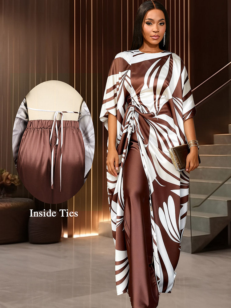 AOMEIDRESS Two Piece Sets Loose Tops Blouses String High Waist Pants