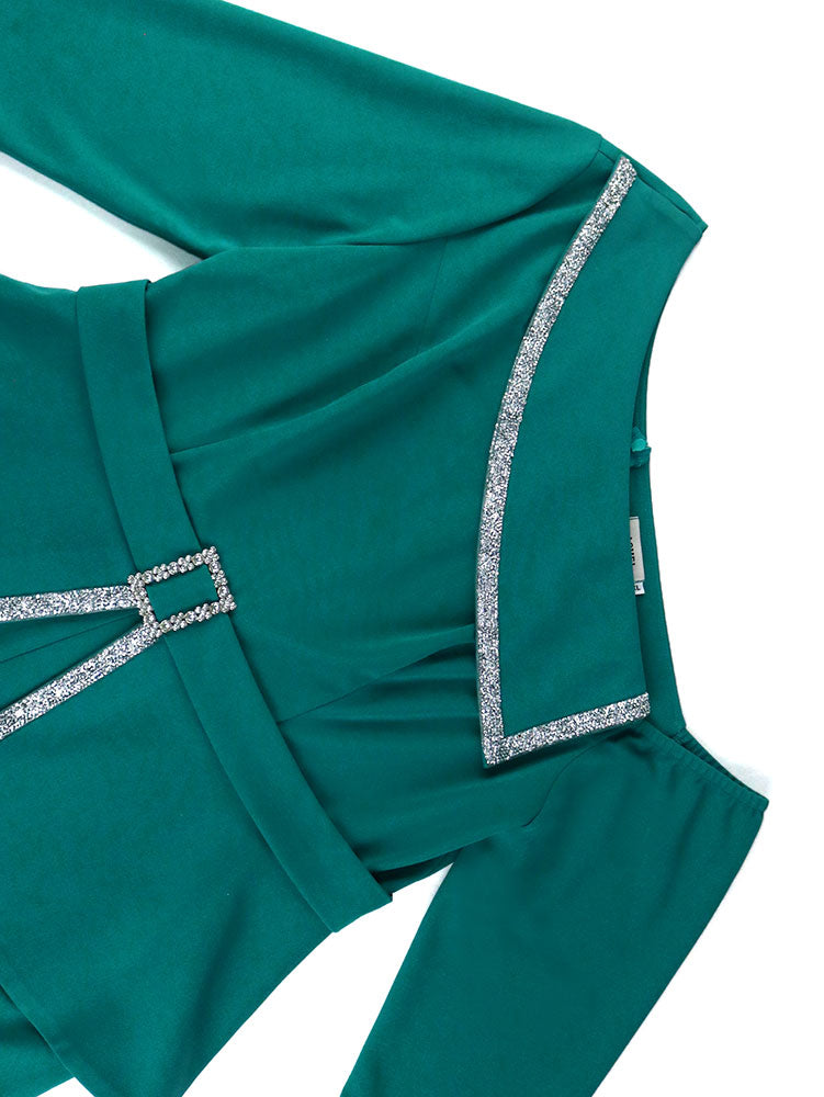 AOMEIDRESS Slanted Shoulder Rhinestone Jumpsuit for Party Christmas