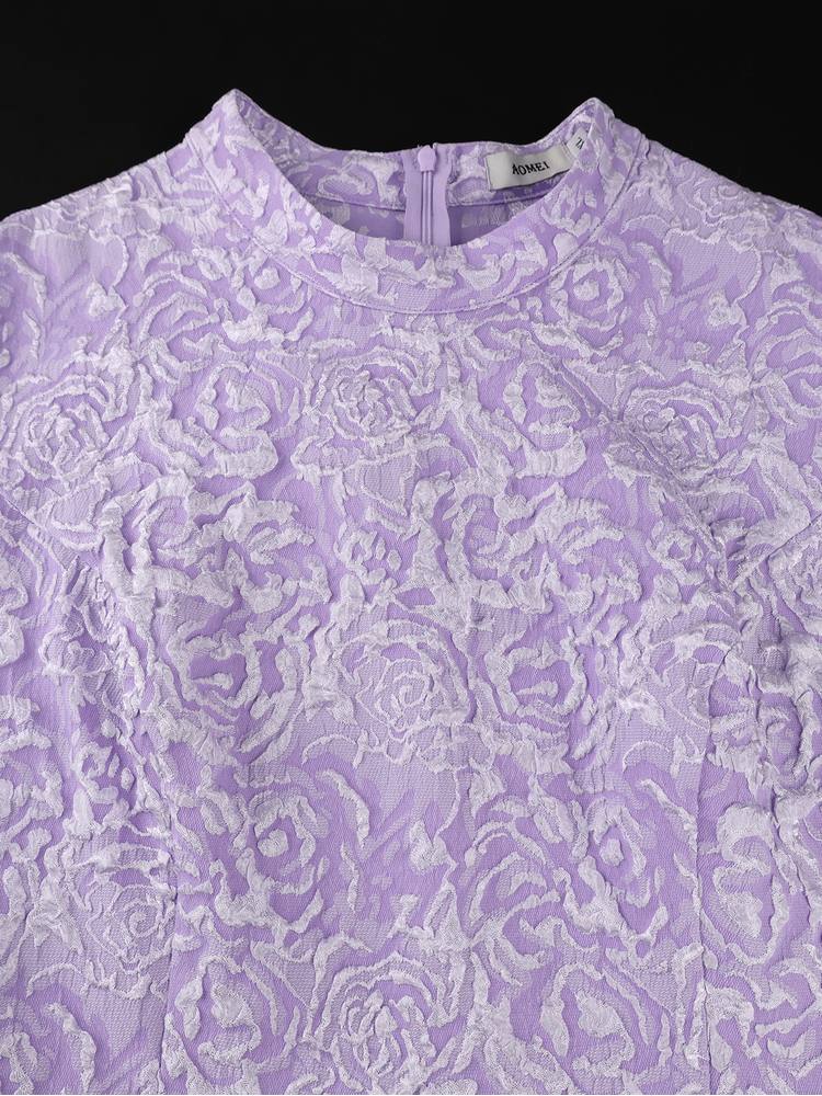 AOMEIDRESS Jacquard Bodycon Dress Mock Neck Long Sleeve Peplum Ruffle