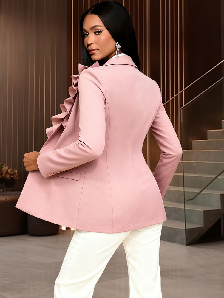 AOMEIDRESS Office Lady Blazer Slim Pink Ruffle Business Formal Wear