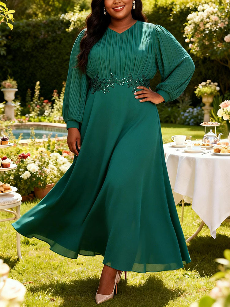 AOMEIDRESS Chiffon Wedding Guest Dress Sequin A Line Church Gowns