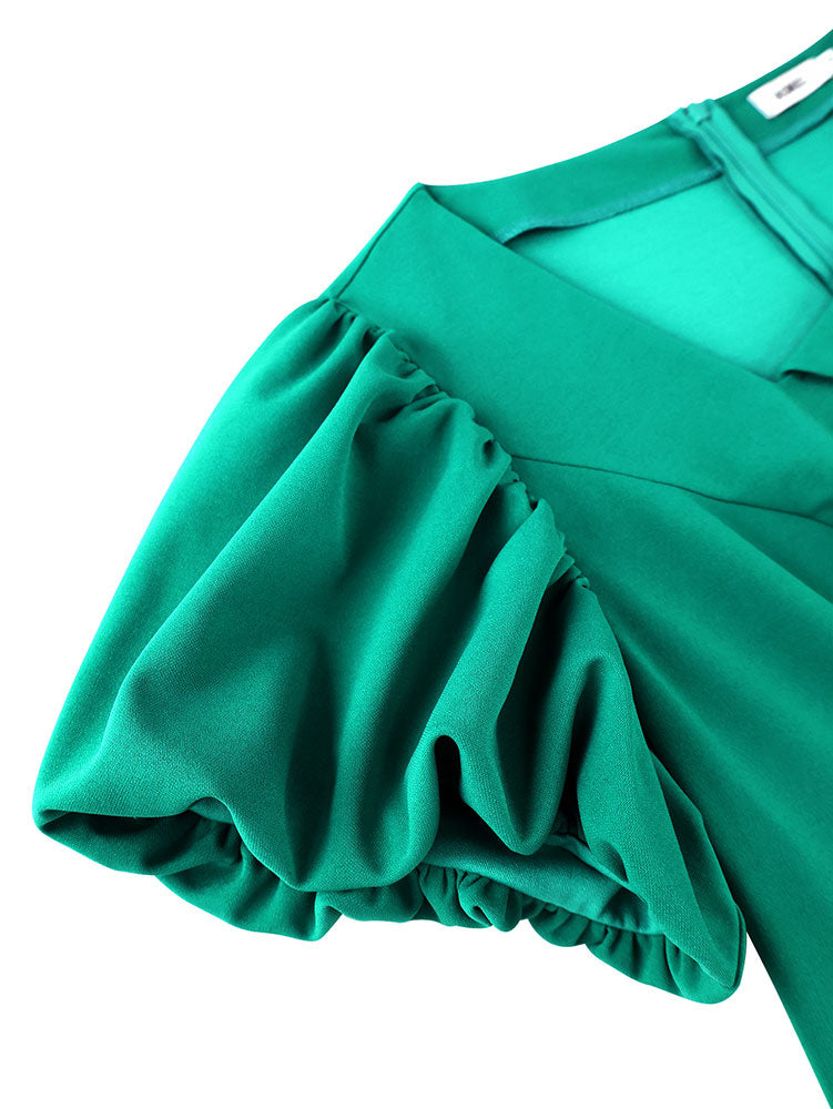 AOMEIDRESS Green A Line Church Dress 3D Floral Shoulder Causal Wear