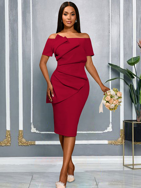 AOMEIDRESS Bodycon Off Shoulder Dress With Pleats For Wedding Guest