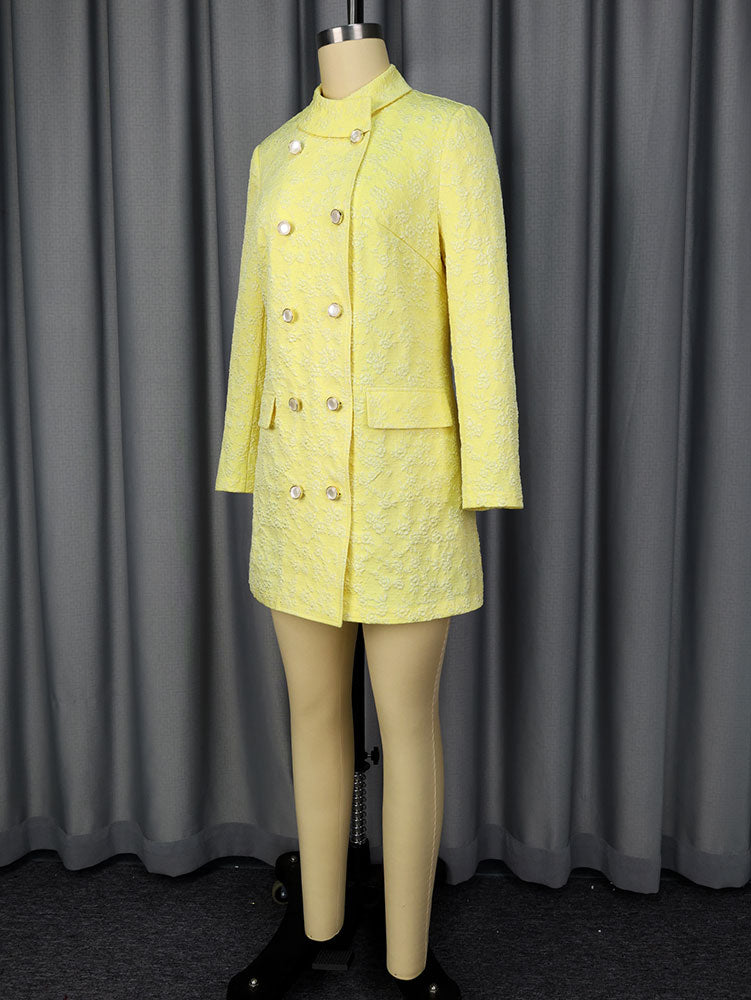 AOMEIDRESS Elegant Yellow Jacquard Blazer Dress Long Sleeve Gowns