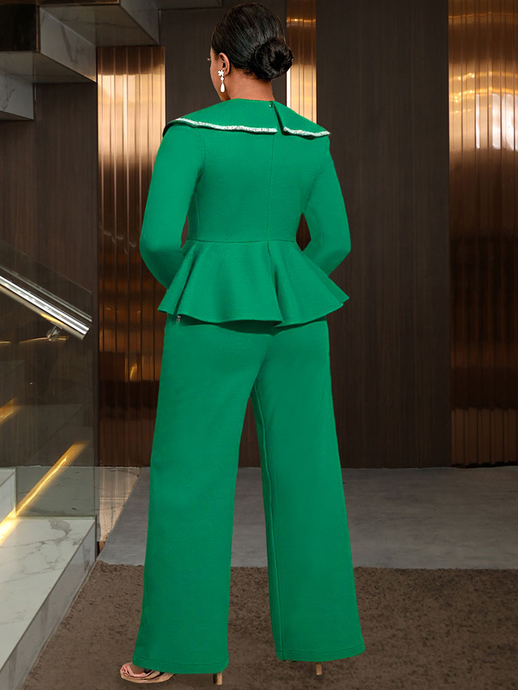 AOMEIDRESS Elegant Two Piece Set V Neck Peplum Tops Wide Leg Pants