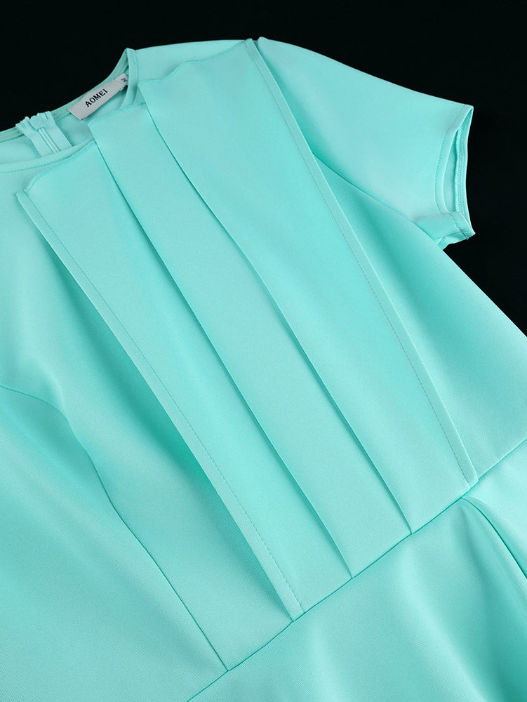 AOMEIDRESS Pencil Dresses O Neck Short Sleeves Peplum Draped Ruffles