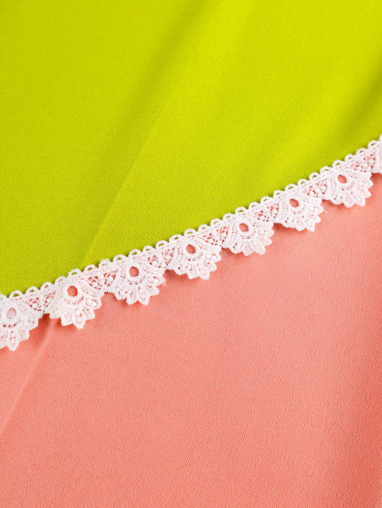 AOMEIDRESS Stylish Colorblock Wide Legged Pants Lace Trim Causal Wear