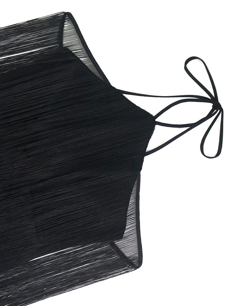 AOMEIDRESS Black Tassel Halter Bodycon Dress Off Shoulder Party Gowns