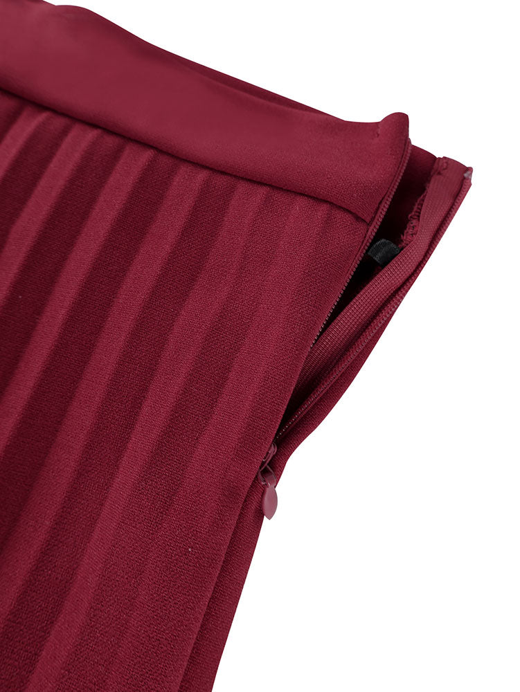 AOMEIDRESS Stylish Wine Pleated Pants High Waist Wide Leg Causal Wear