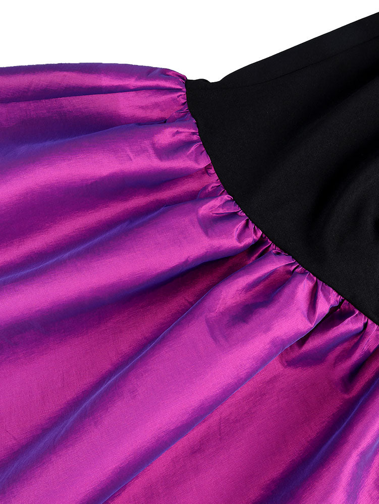 AOMEIDRESS Colorblock Mermaid Bodycon Dress Puff Sleeves Party Gowns