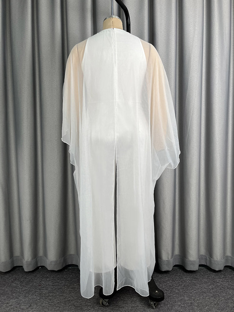 AOMEIDRESS Women Jumpsuits V Neck Mesh Batwing Sleeves Long Wide Leg