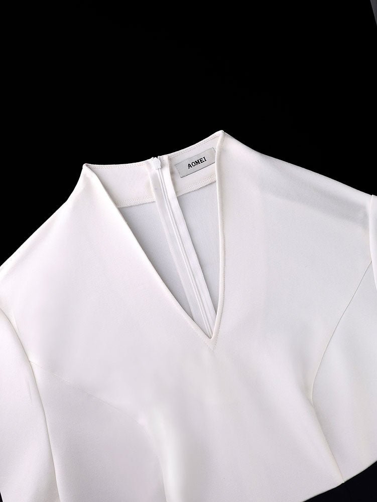 AOMEIDRESS Colorblock Bodycon Dress V Neck Long Sleeves Stylish Gowns