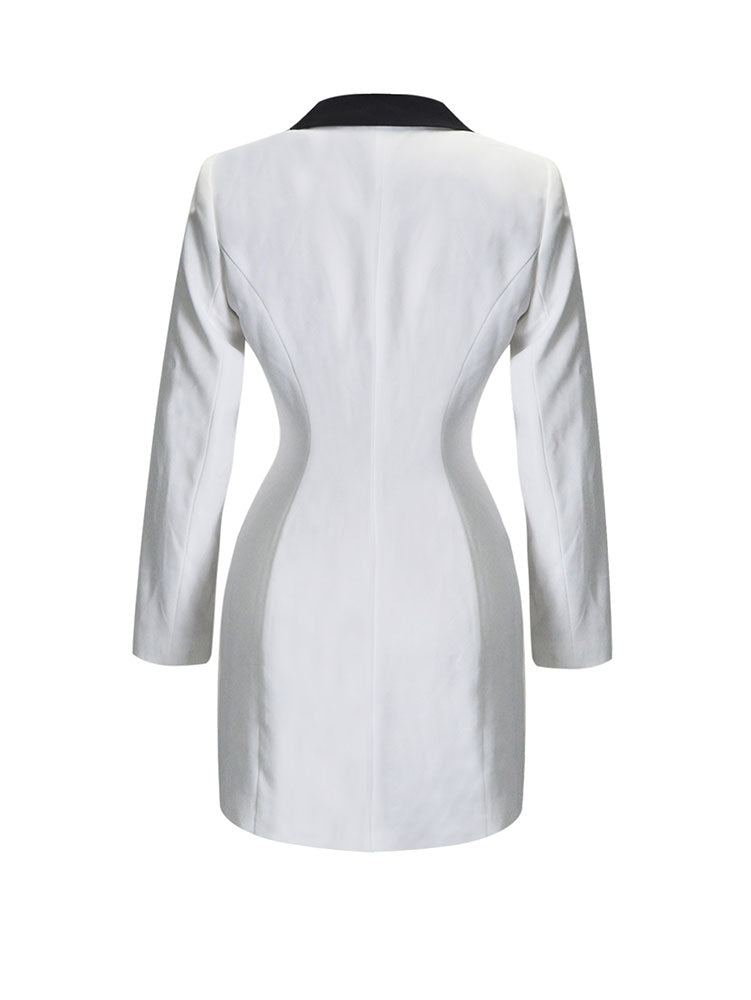 AOMEIDRESS Colorblock Blazer Lapel and Pocket Trim Office Lady Wear