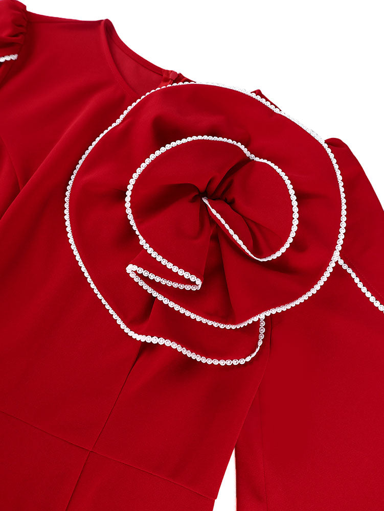 AOMEIDRESS Bodycon Red Mermaid Dress with 3D Flower for Wedding Party