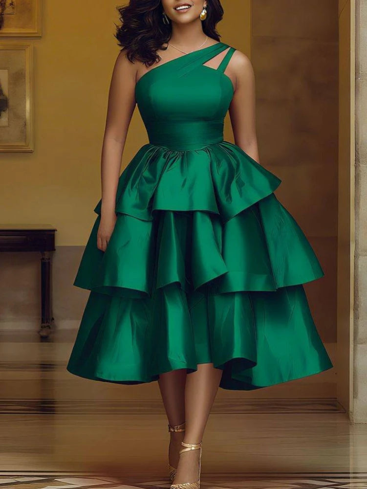 AOMEIDRESS Shiny One Shoulder Ruffle Layered Christmas Party Dresses