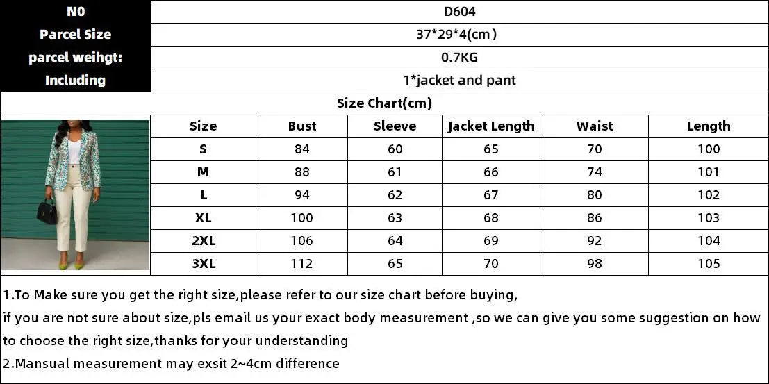 Elegant Two Piece Set Women Print Blazer High Waist Ankle-Length Pants