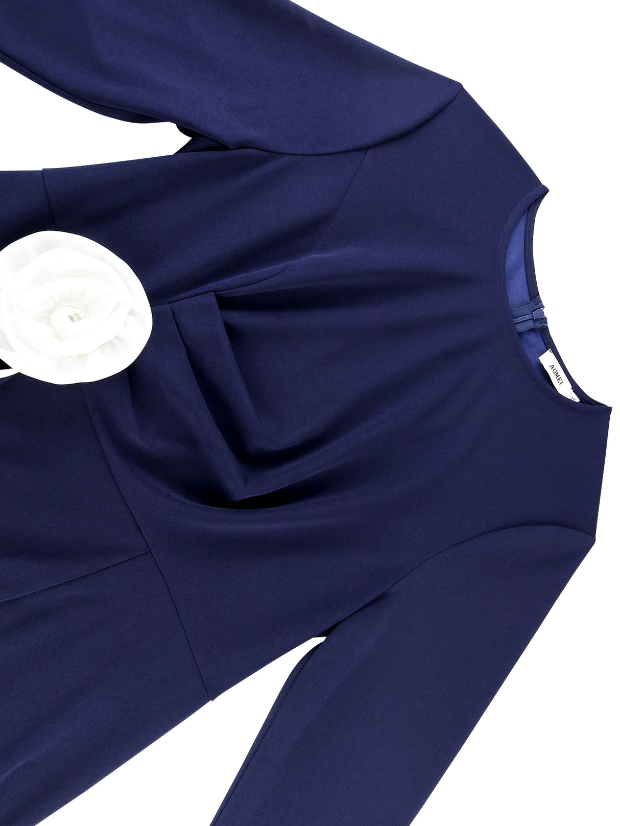 AOMEIDRESS Elegant Navy Bodycon Ruffles Church Dress with 3D Flower