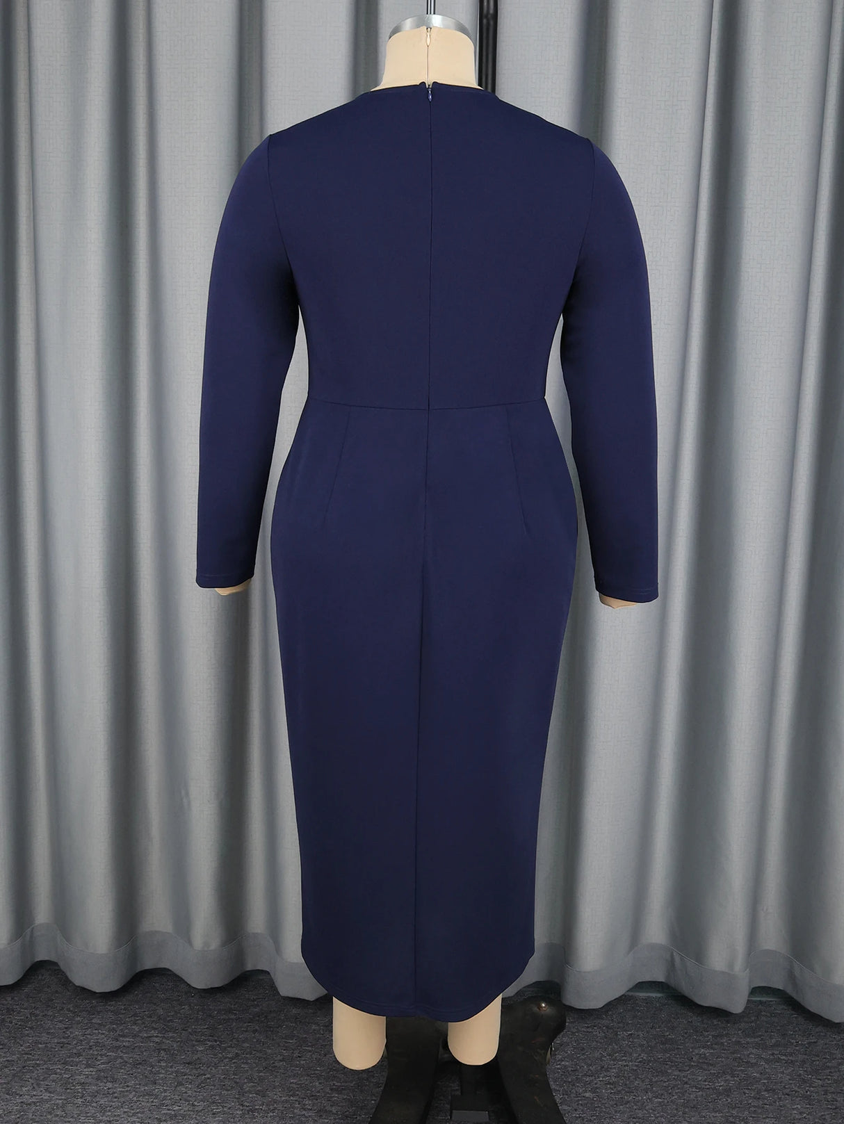 AOMEIDRESS Elegant Navy Bodycon Ruffles Church Dress with 3D Flower