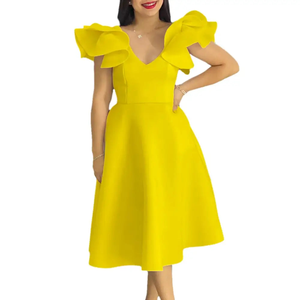 A Line Party Dresses Ruffles Sleeves for Women Church Occasion Event Gowns