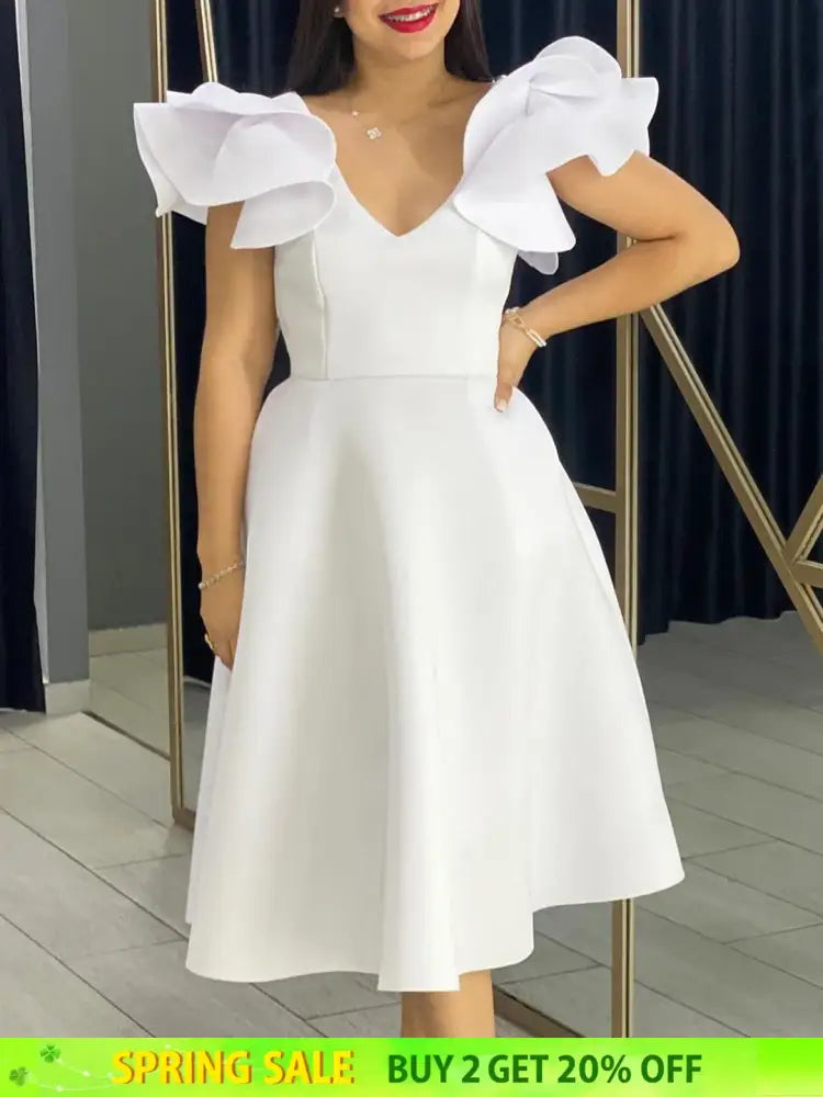 A Line Party Dresses Ruffles Sleeves for Women Church Occasion Event Gowns