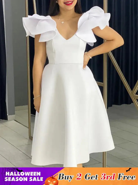 A Line Party Dresses Ruffles Sleeves for Women Church Occasion Event Gowns