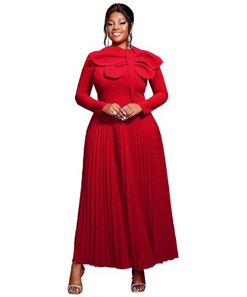 AOMEIDRESS A Line Pleated Dress with Long Sleeves Oversize 3D Flower