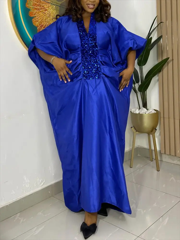 African Dresses for Women Elegant Shiny Bubu Dresses Sequined Patchwork