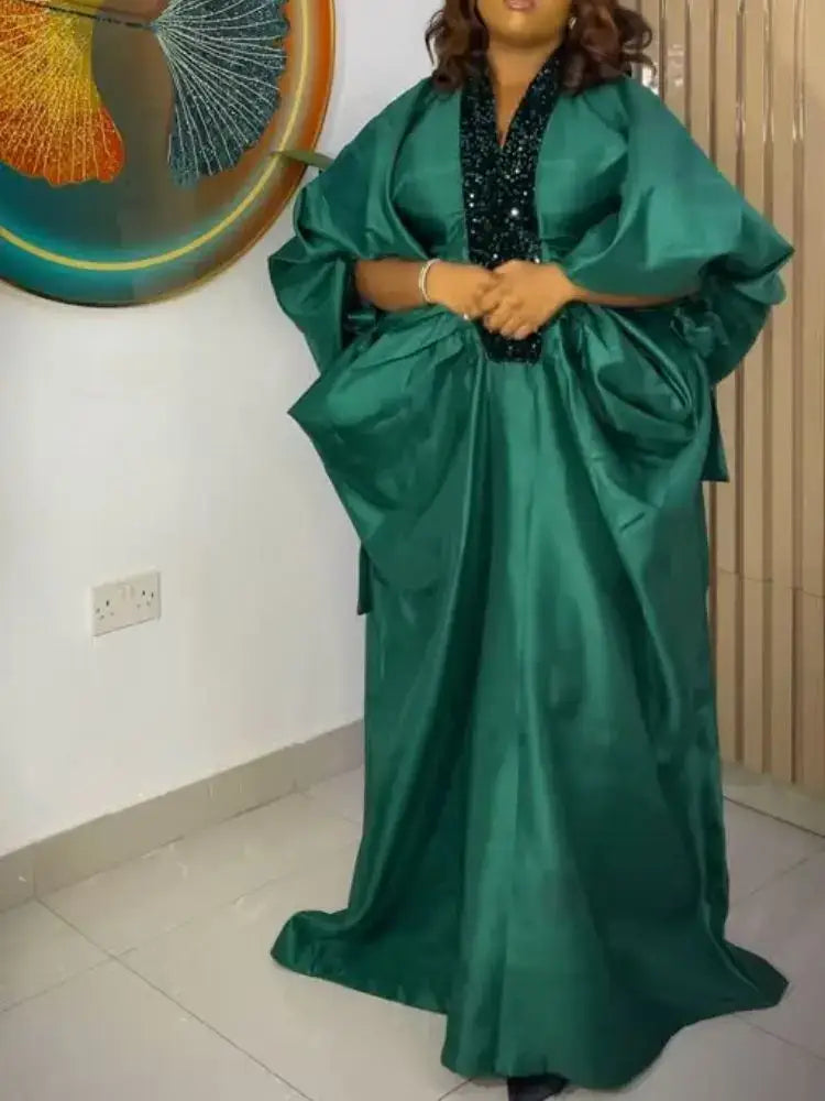 African Dresses for Women Elegant Shiny Bubu Dresses Sequined Patchwork