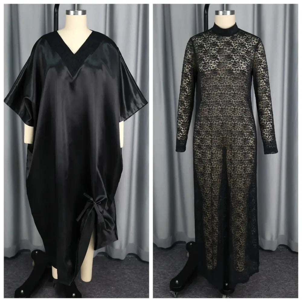 African Elegant Shiny Bubu Dresses Women Two Pieces Set Lace Inside Dress