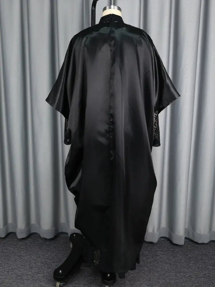 African Elegant Shiny Bubu Dresses Women Two Pieces Set Lace Inside Dress