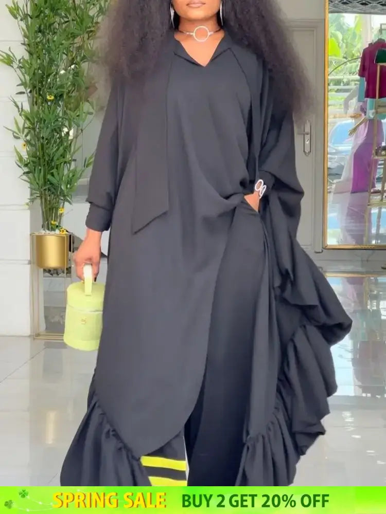 African Two Pieces Set Elegant Bubu Dresses Women High Waist Wide Leg Pants