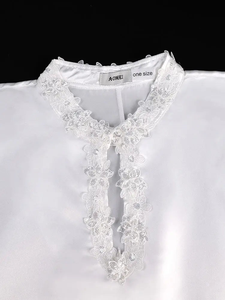 African Women Elegant Shiny Boubou Dresses Loose Traditional Clothing White / One Size