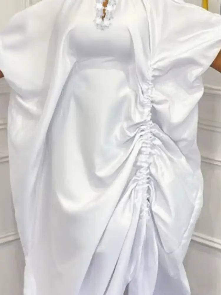 African Women Elegant Shiny Boubou Dresses Loose Traditional Clothing White / One Size