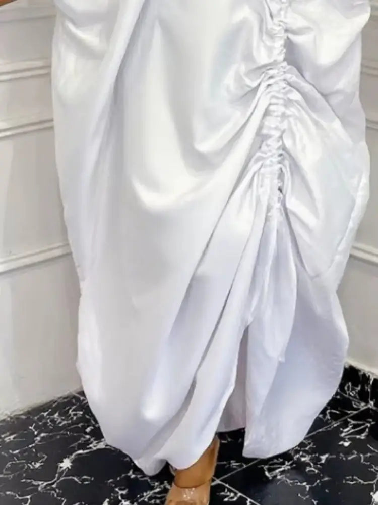 African Women Elegant Shiny Boubou Dresses Loose Traditional Clothing White / One Size