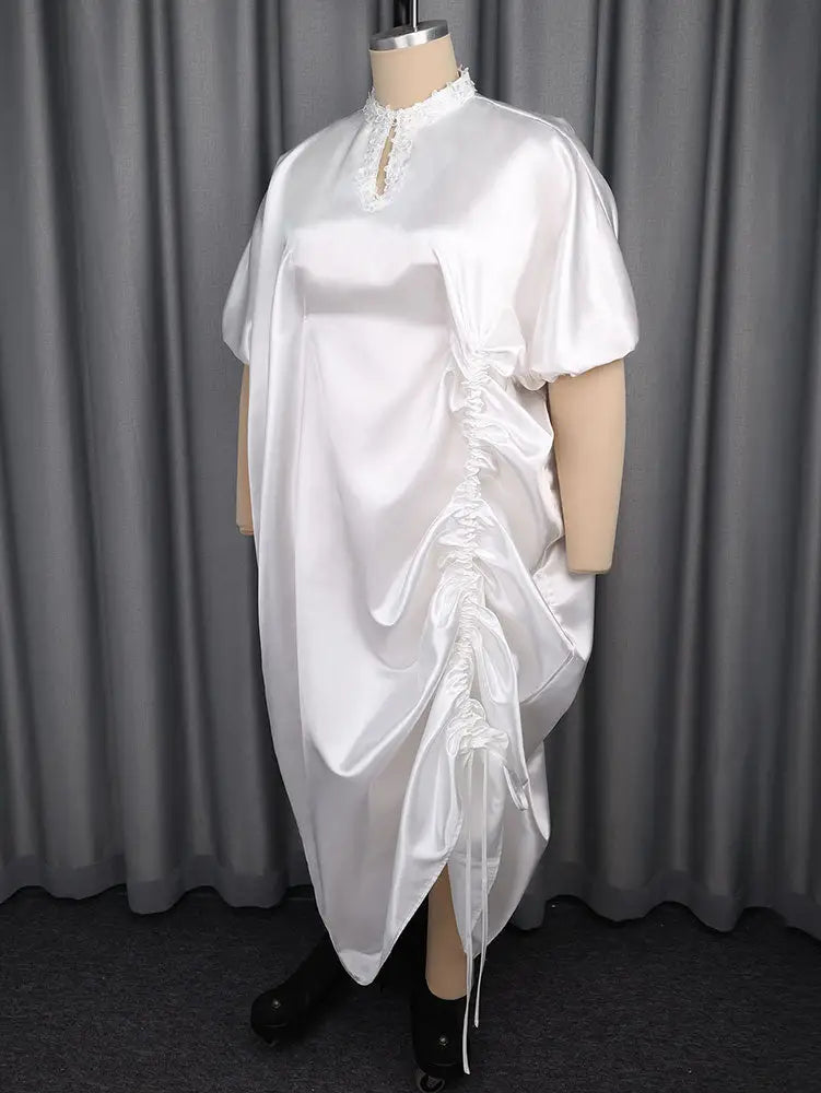 African Women Elegant Shiny Boubou Dresses Loose Traditional Clothing White / One Size