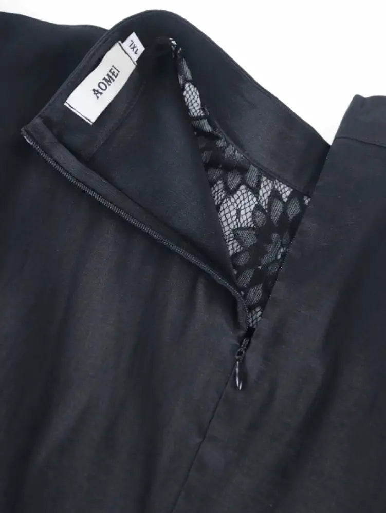 AOMEI Black Lace Patchwork Puff Sleeve Maxi Dress