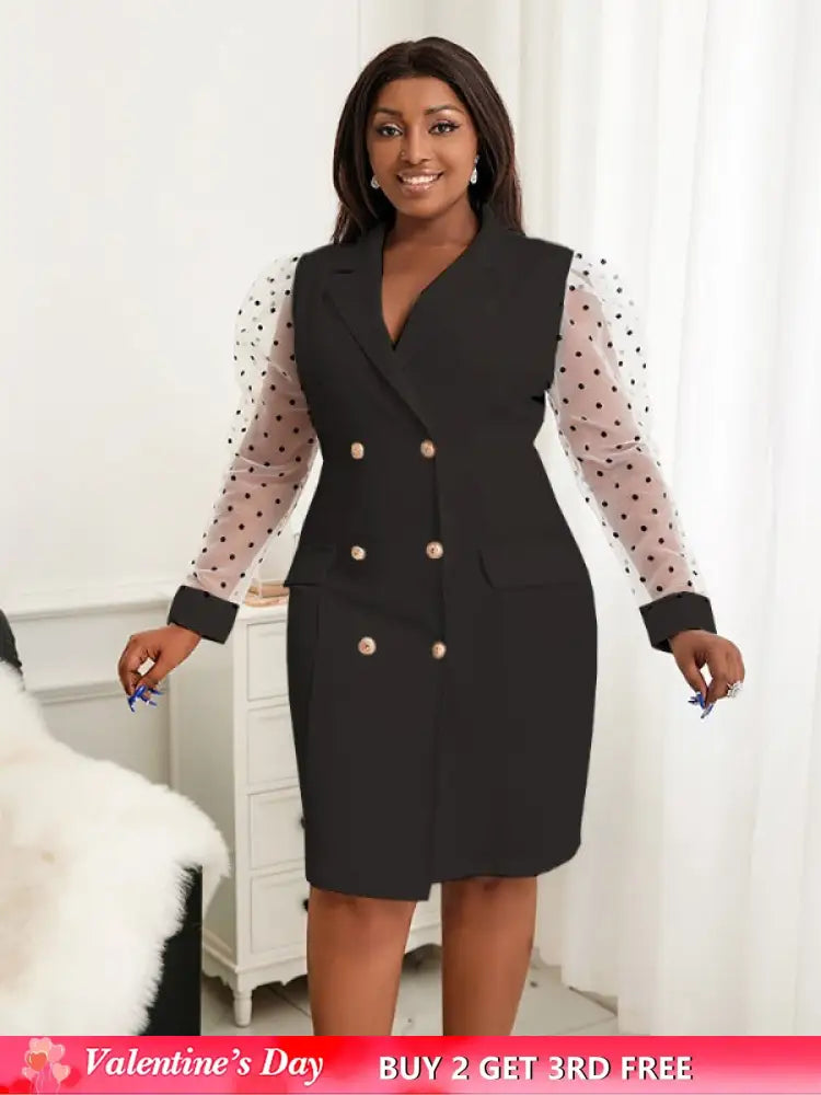 AOMEI Dots Tulle Sleeve Elegant Blazer Dress Mini