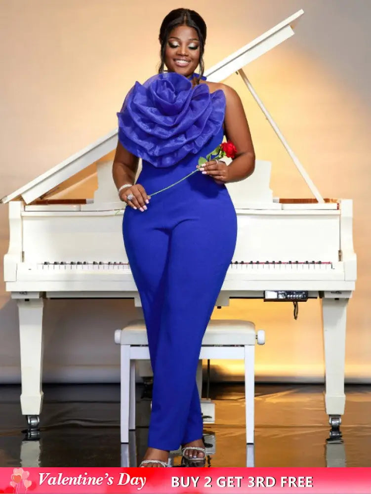 blue halterneck sleeveless jumpsuit for women