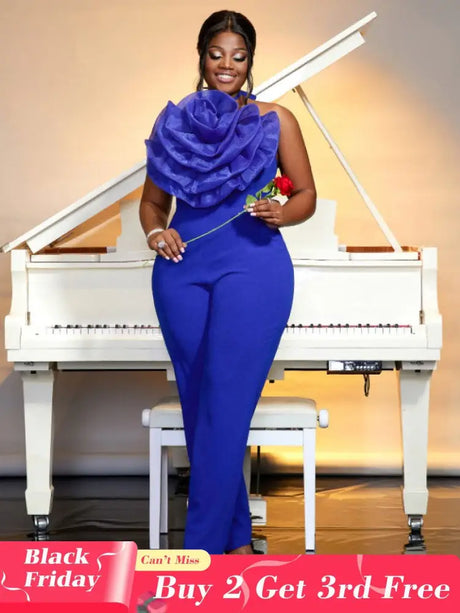 blue halterneck sleeveless jumpsuit for women