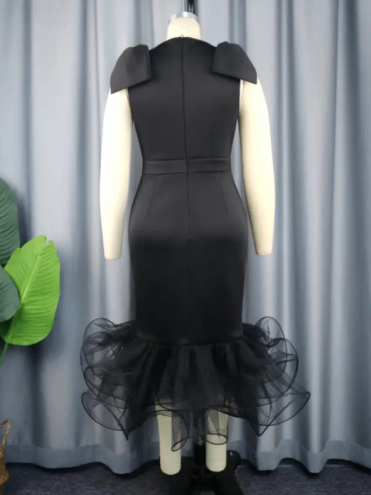 AOMEI Midi Sleeveless Bow V Neck Mermaid Dress