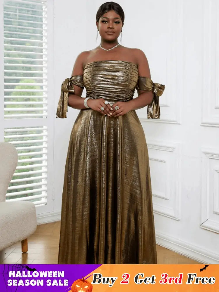 AOMEI Off Shoulder Gold Maxi Dress